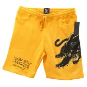 Ed Hardy Shorts Men's L Yellow Panther Tattoo Crouching Panther Fleece Lined Y2K