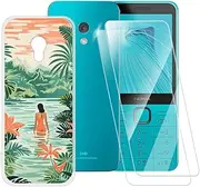 Printed TPU Case + 2-Pack Tempered Glass Screen Protector Compatible with Nokia 215 4G 2024, Artistic Slim Shockproof Cover, Anti-Scratch, Full Protection