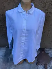 Tommy Bahama Sea Glass Breezer WHITE Linen Long Sleeve Button Shirt - Women's M