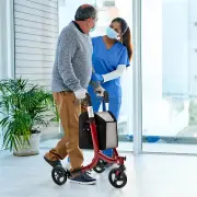 CostwayAluminium Foldable 3-Wheel Rollator Walker with Adjustable Handle, Brakes-Red