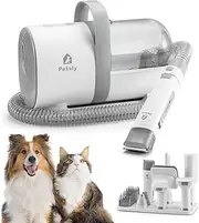 Petzly Dog Grooming Kit, 7 in 1 Pet Grooming Kit with 3 Suction Mode and 1.5L Large Dust Cup, 10000Pa Powerful Dog Vacuum for Shedding Grooming Hair, Low Noise Electric Clipper and Brush, White