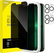 JETech Privacy Screen Protector for iPhone 13 Pro 6.1-Inch with Camera Lens Protector, Anti-Spy Tempered Glass Film, Easy Installation Tool, 2-Pack Each