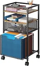 4-Tier Rolling File Cart with Hanging File Organizer, Mobile File Cabinet with Storage Drawer, Rolling Utility Cart Storage and Organizer Office Cabinet for Home Office