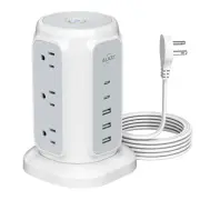Flat Plug Power Strip Tower with 9 Outlets and 5 USB Ports (2 USB C), 1200J S...
