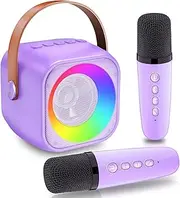 Mini Karaoke Machine for Adults Kids Portable Bluetooth Speaker with 2 Wireless Microphones and Player for 3-12 Years Old Boys Girls Birthday Family Party Gift Toys (Purple)