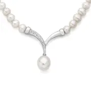 Sterling Silver & Fresh Water Pearl Cz Necklace