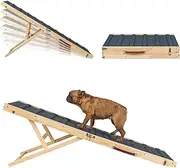 Dog Ramp for Bed, 55.1" Long Foldable Pet Ramp for Small & Large Dogs, Dog Ramps for High Beds Car with Anti-Slip Carpet & Carrying Handle Holds, 5 Adjustable Heights 15" to 30", Solid Wood
