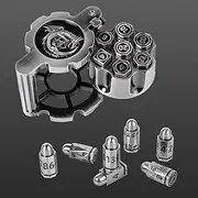 Metal Polyhedral Bullet Dice Set of 7 with Spinning Revolver Cylinder Container -DND Dice Set Steampunk Cyberpunk Style Dice for Warhammer 40K, D&D, Sci-Fi, War or Crime Theme Tabletop Games