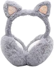 [SEDEX] Ear Muffs Kids Winter Girls Earmuffs Cute Cat Fluffy Ear Warmer Childrens Plush Thermal Furry Ear Covers Windproof Soft Headband Outdoor Sports Faux Fur Earflaps Ski Cycling Running Headwear Grey,