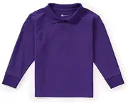 [Classroom Uniforms] Classroom School Uniforms Unisex Long Sleeve Pique Polo, Dark Purple, 3 Years