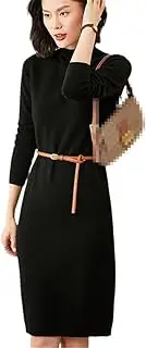 [Zozogag] Winter Women Dress 100% Goat Cashmere Knitted Dresses Ladies Oneck Plus Longer Jumpers Woman Dress