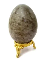 Natural Smoky Quartz Healing Crystal Gemstone Egg on Gold Metal Stand