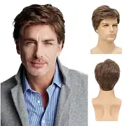 Brown Wigs for Men Synthetic Wig Curly Short Bob Wig Short Brown Synthetic Hair Men's Cosplay Party Fashion Brown