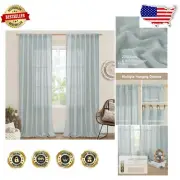 Elegant Linen Blended Curtains 52"x84" - Greyish Blue Light Filtering Drapes