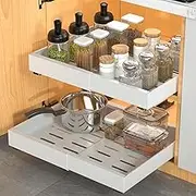 2 Pack Pull Out Drawers for Cabinets,Expandable(31 to 52cm W) Pull Out Cabinet Organizer with Adhesive Film,Pull Out Shelf for Kitchen Cabinet,Pantry, Bathroom Storage-42cm Deep
