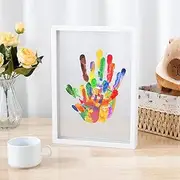 Clear Family Handprint Kit, DIY Handmade Keepsake Wooden Frame, Newborn Keepsake Baby Handprint and Footprint Kit, DIY Art Print Frame with 6 Paints Pen Eraser Paintbrush Non-Marking Nails
