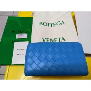 BOTTEGA VENETA 寶緹嘉 經典格紋編織拉鍊長夾 608053 水藍色