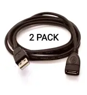 2 Pack 3ft USB 2.0 A Male / A Female Extension Cable Black Color