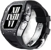 [MGTCAR] Carbon Fiber Watch Case，For Apple Watch 8 7 44mm 45mm Fluororubber Strap Set Frame Bezel Mod Kit For iWatch 7 6 5 4 SE