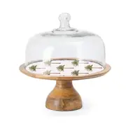 Maine & Crawford St Barts 30cm Palm Tree Enamel Mango Wood Cake Stand Green