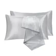 LINENOVA 2pcs Luxury Silk Satin Pillow Cases Pillowcase Cushion Covers - Standard,Silver grey