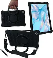 [Jarttarn] Case Compatible with Samsung Galaxy Tab A9 Plus/ A9+ Tablet 11 Inch 2023 Kids Soft Silicon 360 Rotating Ring Stand Cover with Should Strap and Pen (Black)