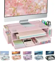 Computer Monitor Stands with Drawers and 2 Pen Holder, Desk Accessories & Worksp