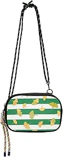 [Yoogain] Green White Striped Ginkgo Biloba Leaf Crossbody Camera Bag Mens Practical with Adjustable Strap Small Black Purses Take a walk, Green White Striped Ginkgo Biloba Leaf, 1 size