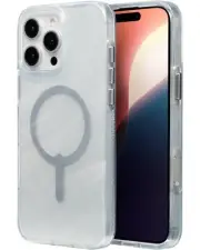 ZAGG Milan Snap Case for iPhone 16 Pro Max – White Glitter Swirl on Clear Base
