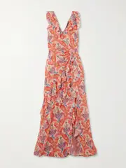 [Etro] Etro - Open-back Ruffled Printed Crepe De Chine Maxi Dress - Red - IT38 IT 38 Red