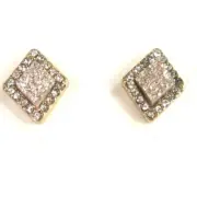 Druzy Champagne Earrings Diamond Shape in Gold Tone Setting with Crystals