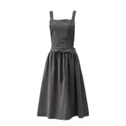 Women Bib Dress Apron Sleeveless Cotton Linen Pinafore Kitchen Cooking Florist GreyL