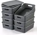 8pcs Plastic Storage Baskets w/ Lids,Small Pantry Organization,Stackable Storage