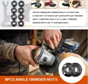 9pcs Angle Grinder Nuts, 1 Wrench Spanner, 8 Flange Washers for Grinding