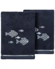 Linum Home Textiles Turkish Cotton Figi 2pc Embellished Hand Towel Set 2 pc Blue