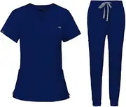 [ａ aternee] Nursing Uniforms Scrub Set Workwear Nurse Top Pants Scrubs for Women Set Comfortable with Pockets Work suits for Pet Grooming, M, Blue