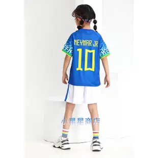 卡達爾世界盃 NEYMAR JR足球衣 童裝10號 巴西比賽隊服 兒童足球衣 巴西10號內馬爾主場 兒童足球服 兒童球衣