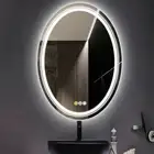 Two-Circle Lights Oval Bathroom Mirror Dimmable Vanity Makeup Mirror with Demist