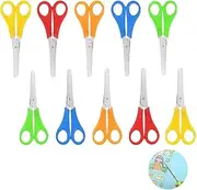 Pack of 10 Children's Scissors, Children's First Scissors Preschool, Children's Safety Scissors, Stainless Steel, Small Paper Scissors, Children, School Paper Scissors with cm Scale for DIY