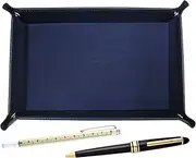 Japanese Grain Cowhide Leather Pen Tray Blue Sliding Measure Indicator Rod and Metal Ring Cap Sliding Retro Pen Set TRAL-708W-8838B