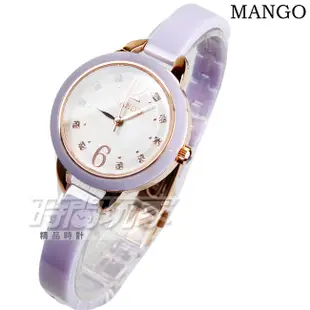 (活動價)MANGO 時尚品牌 MA6717L-77 優雅晶鑽時尚陶瓷手錶 玫瑰金x白x紫 藍寶石水晶 女錶【時間玩家】