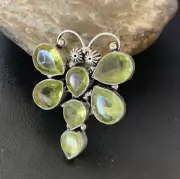 Green Peridot Faceted Sterling Silver Dragonfly Cluster Pendant 2.25" 12741