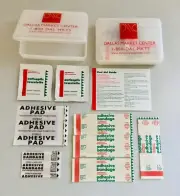 Lot of 2 Mini First Aid Kits in Plastic Box 6 Assorted Bandages, 1 Pad, 2 Wipes