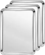 Large Baking Sheets Set of 3,Stainless Steel Baking Tray,Rectangle 16 x 12 x 1 Inches,Professional Bakeware Oven Tray,Healthy & Heavy-Duty, Easy Clean & Mirror Finished