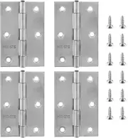 4 PCS Stainless Steel Folding Butt Hinges, 3 Inch Silver Square Door Hinges with