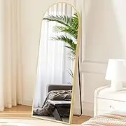 Sweetcrispy 64"x21" Arched Full Length Mirror - Standing or Leaning Full Body Mirror with Aluminum Alloy Thin Frame, Suitable for Bedroom or Cloakroom,Light Glod