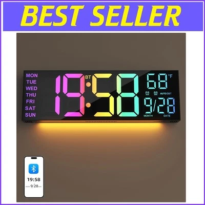 16.2-Inch Large RGB Digital Wall Clock with Remote Control & Auto Brightness
