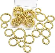 24 PCS Trigger Spring O Rings, Round Carabiner Clip, Gold Binder Key Rings, Metal Keychain Clip Snap Hooks, Circle Spring Key Ring for Keyring Buckle Purse Handbag Hardware, 4 Sizes