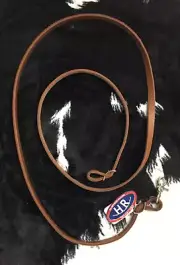 7' foot x 5/8" Custom made OILED MEDIUM LEATHER ROPE ROPING REINS w Scissor snap