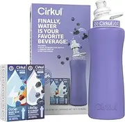 Cirkul 32oz. Matte Periwinkle Stainless Steel Water Bottle Starter Kit with Periwinkle Lid, 2 Flavor Cartridges (1 LifeSip Blackberry Blueberry, 1 GoSip Berry Blue Punch) Zero Calories and No Sugar